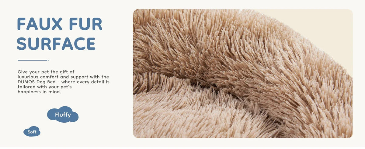 Calming Donut Dog Bed - Anti-Anxiety Fluffy Faux Fur Bed, Washable & Anti-Slip for Dogs and Cats
