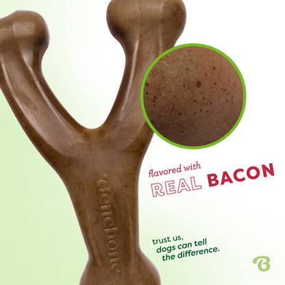 Wishbone Durable Dog Chew Toy for Aggressive Chewers, Real Bacon, Large