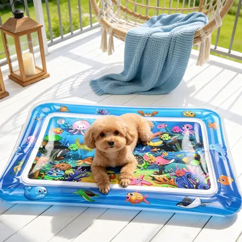 Cutiepawsome Interactive Sensory Water Mat for Kittens - 3D Floating Fish Toy, LED Light, Chirping Flapping Bird Wand, Thick PVC, Rechargeable USB-C, 440G, 67X47X7Cm/70X50Cm, Reduces Stress, Indoor Pet Enrichment Gift (Tiktok Shop Black Friday Trending),,