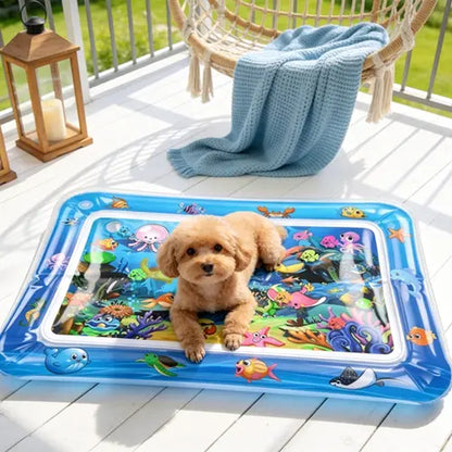 Cutiepawsome Interactive Sensory Water Mat for Kittens - 3D Floating Fish Toy, LED Light, Chirping Flapping Bird Wand, Thick PVC, Rechargeable USB-C, 440G, 67X47X7Cm/70X50Cm, Reduces Stress, Indoor Pet Enrichment Gift (Tiktok Shop Black Friday Trending),,