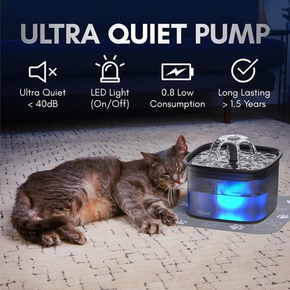 Innovation Award Winner 95Oz/2.8L Cat Water Fountain | Automatic Pet Fountain Dog Water Dispenser with Replacement Filters & Silicone Mat for Cats, Dogs (Space Black, Plastic)