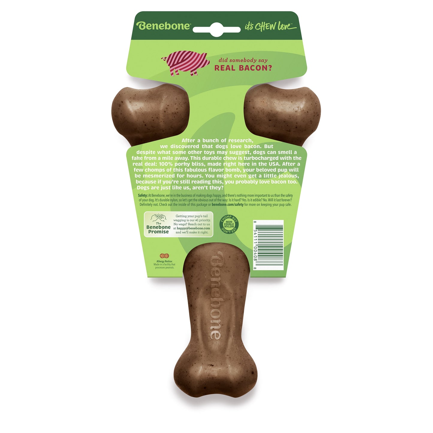 Wishbone Durable Dog Chew Toy for Aggressive Chewers, Real Bacon, Large
