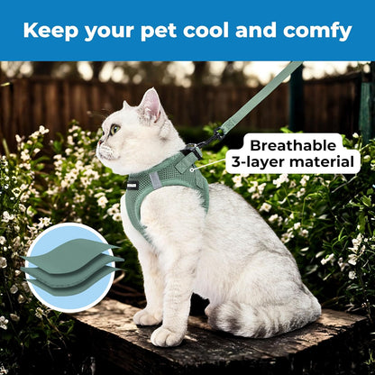 Voyager Step-In Air Cat Harness & Leash Set - Moss Green, Xx-Small | 12 - 13.5" in Chest, Reflective Bands, All Weather Breathable Air Mesh, Cats Compatible, Fast Drying