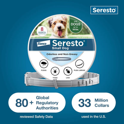 Seresto Small Dog Vet-Recommended Flea & Tick Treatment & Prevention Collar for Dogs under 18 Lbs | 8 Months Protection