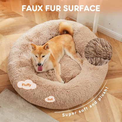 Calming Donut Dog Bed - Anti-Anxiety Fluffy Faux Fur Bed, Washable & Anti-Slip for Dogs and Cats