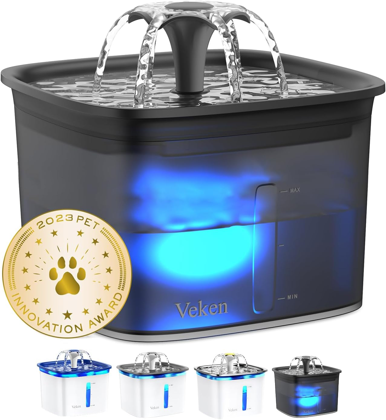 Innovation Award Winner 95Oz/2.8L Cat Water Fountain | Automatic Pet Fountain Dog Water Dispenser with Replacement Filters & Silicone Mat for Cats, Dogs (Space Black, Plastic)