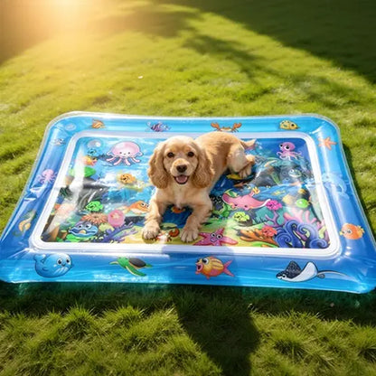 Cutiepawsome Interactive Sensory Water Mat for Kittens - 3D Floating Fish Toy, LED Light, Chirping Flapping Bird Wand, Thick PVC, Rechargeable USB-C, 440G, 67X47X7Cm/70X50Cm, Reduces Stress, Indoor Pet Enrichment Gift (Tiktok Shop Black Friday Trending),,