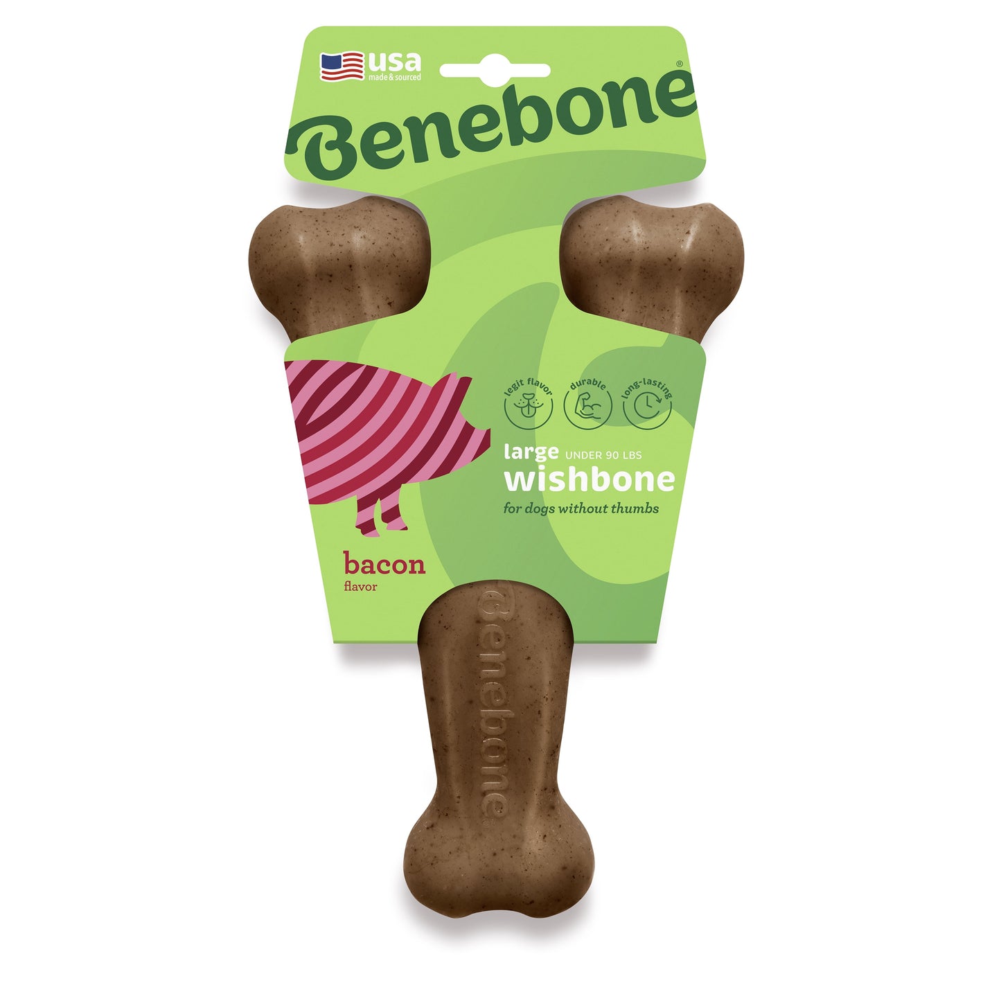 Wishbone Durable Dog Chew Toy for Aggressive Chewers, Real Bacon, Large