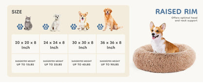 Calming Donut Dog Bed - Anti-Anxiety Fluffy Faux Fur Bed, Washable & Anti-Slip for Dogs and Cats