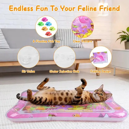 Cutiepawsome Interactive Sensory Water Mat for Kittens - 3D Floating Fish Toy, LED Light, Chirping Flapping Bird Wand, Thick PVC, Rechargeable USB-C, 440G, 67X47X7Cm/70X50Cm, Reduces Stress, Indoor Pet Enrichment Gift (Tiktok Shop Black Friday Trending),,