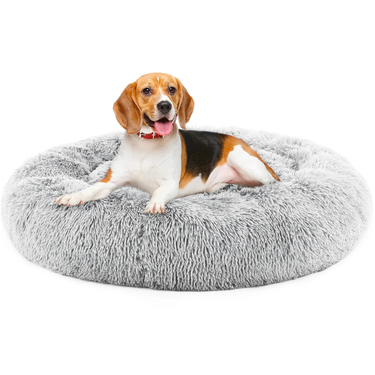 Calming Donut Dog Bed - Anti-Anxiety Fluffy Faux Fur Bed, Washable & Anti-Slip for Dogs and Cats