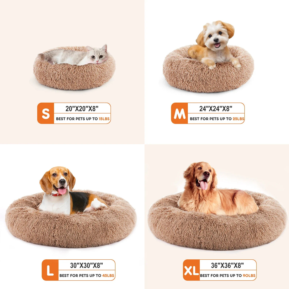 Calming Donut Dog Bed - Anti-Anxiety Fluffy Faux Fur Bed, Washable & Anti-Slip for Dogs and Cats