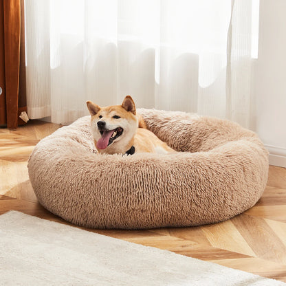 Calming Donut Dog Bed - Anti-Anxiety Fluffy Faux Fur Bed, Washable & Anti-Slip for Dogs and Cats