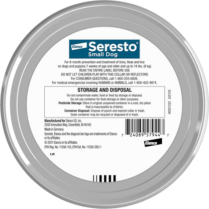 Seresto Small Dog Vet-Recommended Flea & Tick Treatment & Prevention Collar for Dogs under 18 Lbs | 8 Months Protection