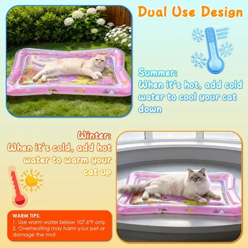 Cutiepawsome Interactive Sensory Water Mat for Kittens - 3D Floating Fish Toy, LED Light, Chirping Flapping Bird Wand, Thick PVC, Rechargeable USB-C, 440G, 67X47X7Cm/70X50Cm, Reduces Stress, Indoor Pet Enrichment Gift (Tiktok Shop Black Friday Trending),,