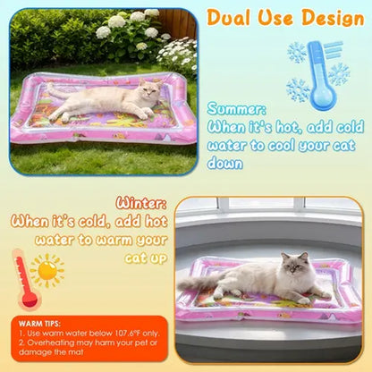 Cutiepawsome Interactive Sensory Water Mat for Kittens - 3D Floating Fish Toy, LED Light, Chirping Flapping Bird Wand, Thick PVC, Rechargeable USB-C, 440G, 67X47X7Cm/70X50Cm, Reduces Stress, Indoor Pet Enrichment Gift (Tiktok Shop Black Friday Trending),,