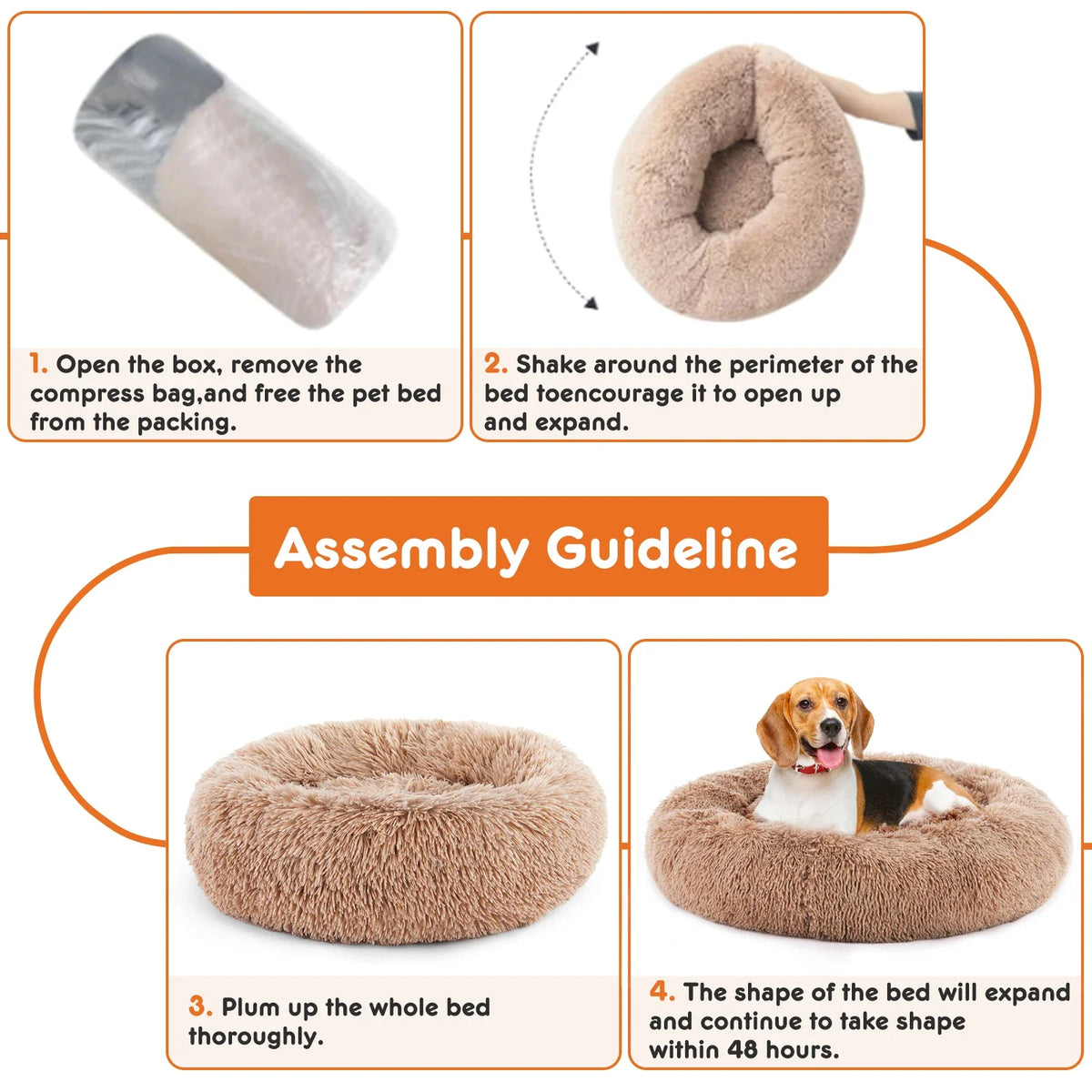 Calming Donut Dog Bed - Anti-Anxiety Fluffy Faux Fur Bed, Washable & Anti-Slip for Dogs and Cats